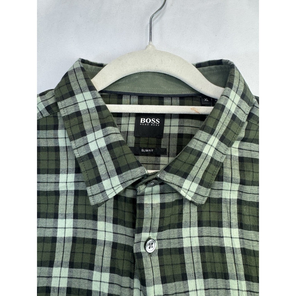 BOSS Hugo Boss Mens XLSlim Fit Long SleeveCheck Plaid Shirt Green